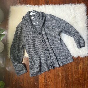 Black Heather Chunky Cardigan Sweater Y2K
